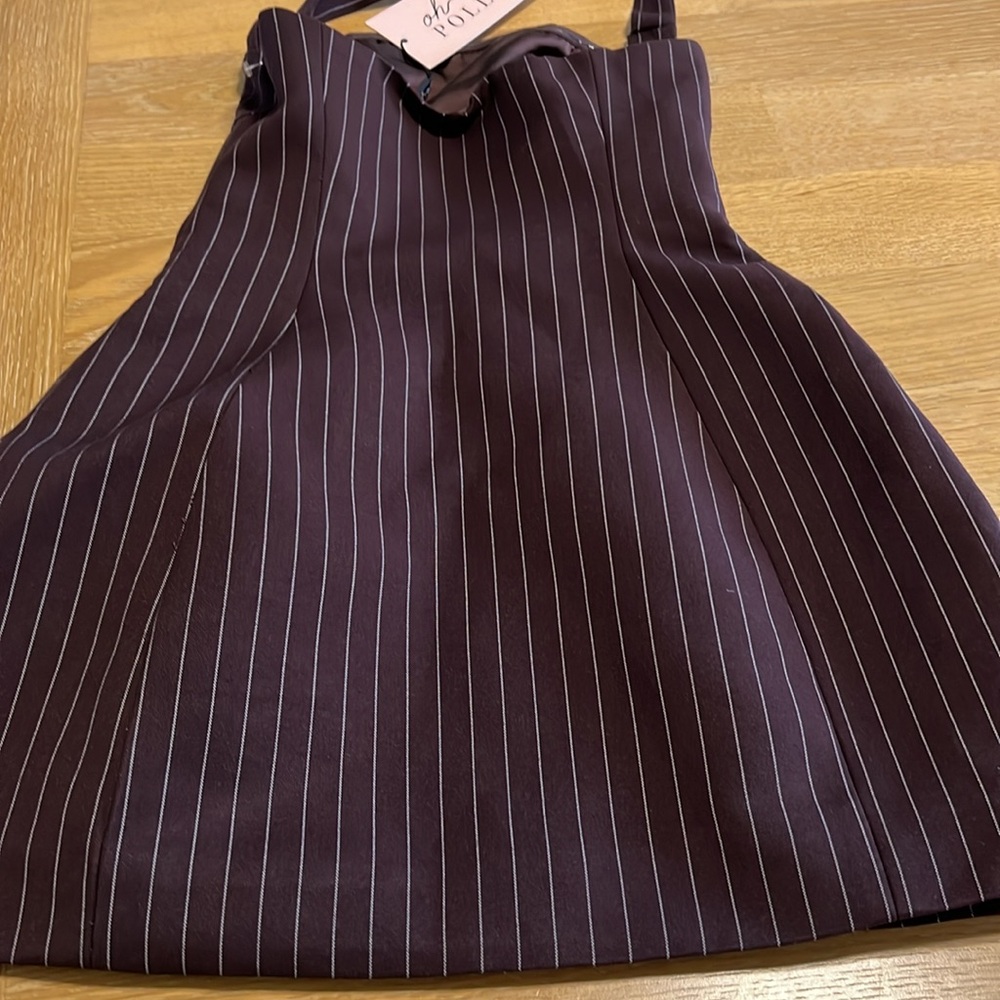 Oh Polly! brown Pinstripe A-Line Halter mini  Dress size 2 NWT - Picture 15 of 16